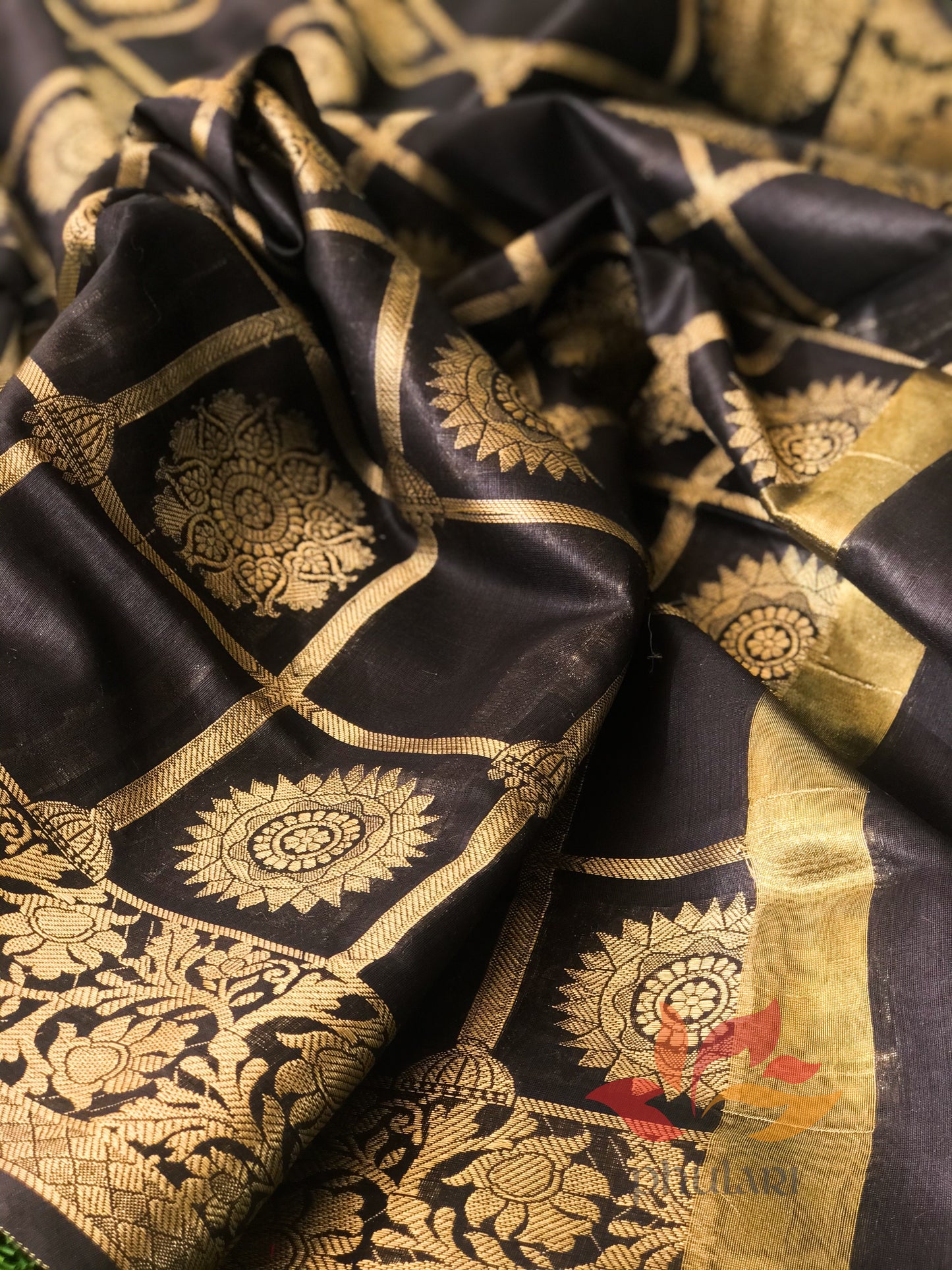 Banarasi Cotton Silk Dupatta Checks - Black - Phulari 