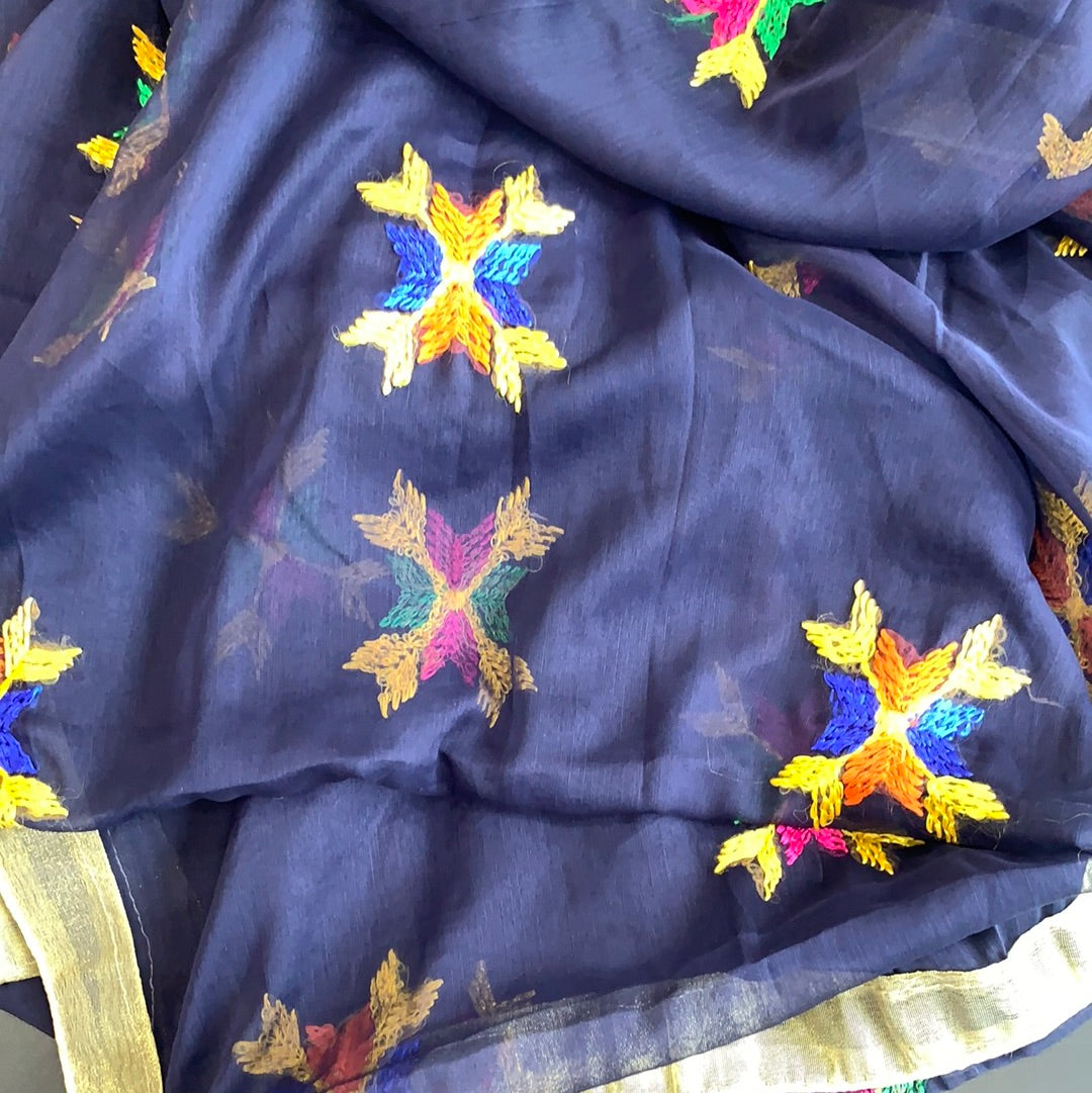 Traditional Simple Floral Butti Phulkari Dupatta - Various Colours