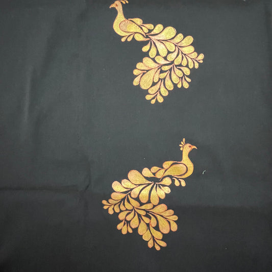 Unstitched Handpainted Cotton Silk Kurta Fabric - Black & Gold