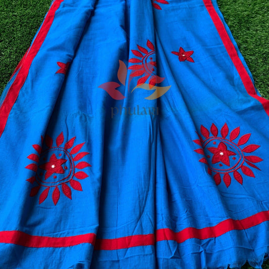 Khesh Saree Appliqué Work Cotton Floral Patch - Blue - Phulari 