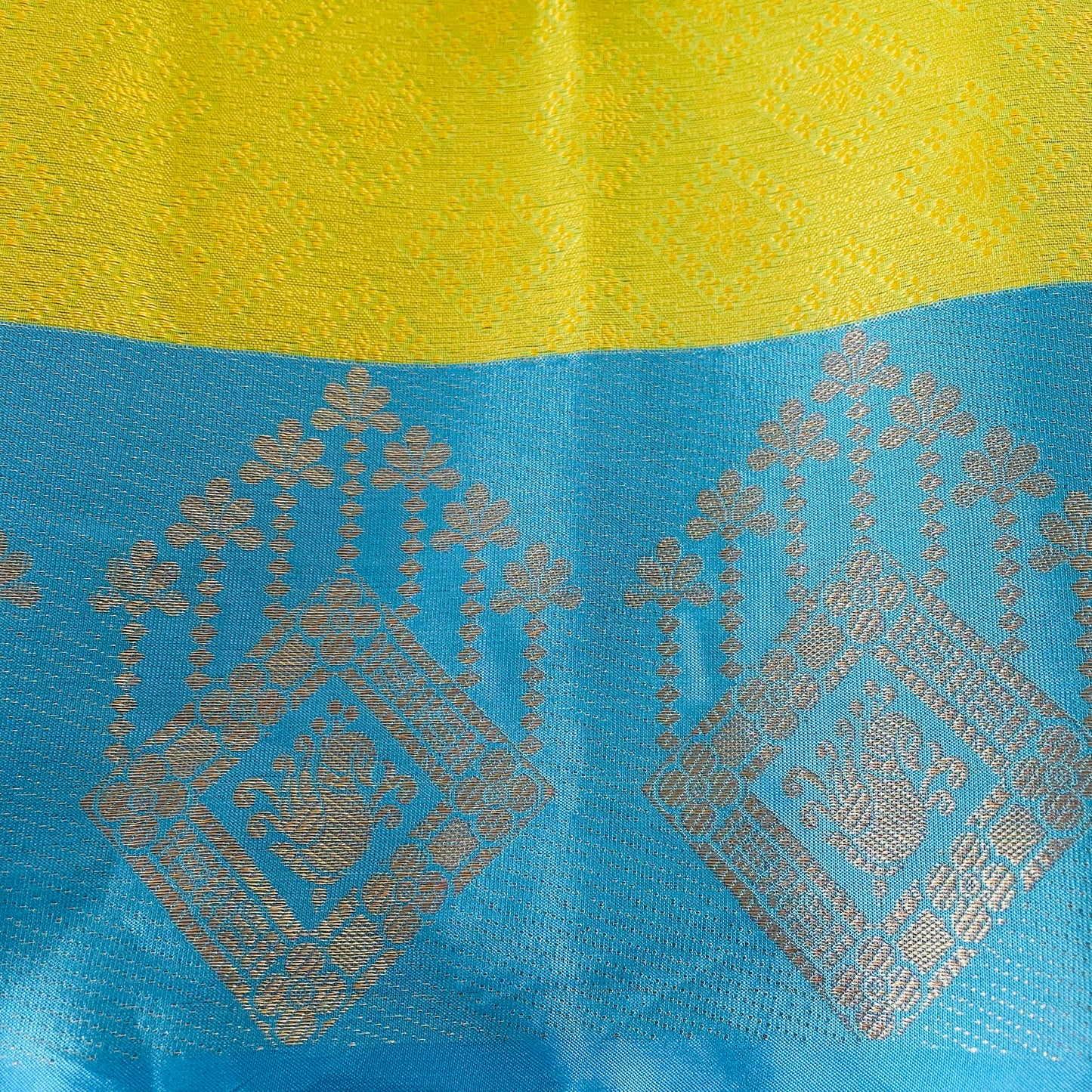 Kora Silk Banarasi Saree - Sea Green and Sea Blue with golden jari
