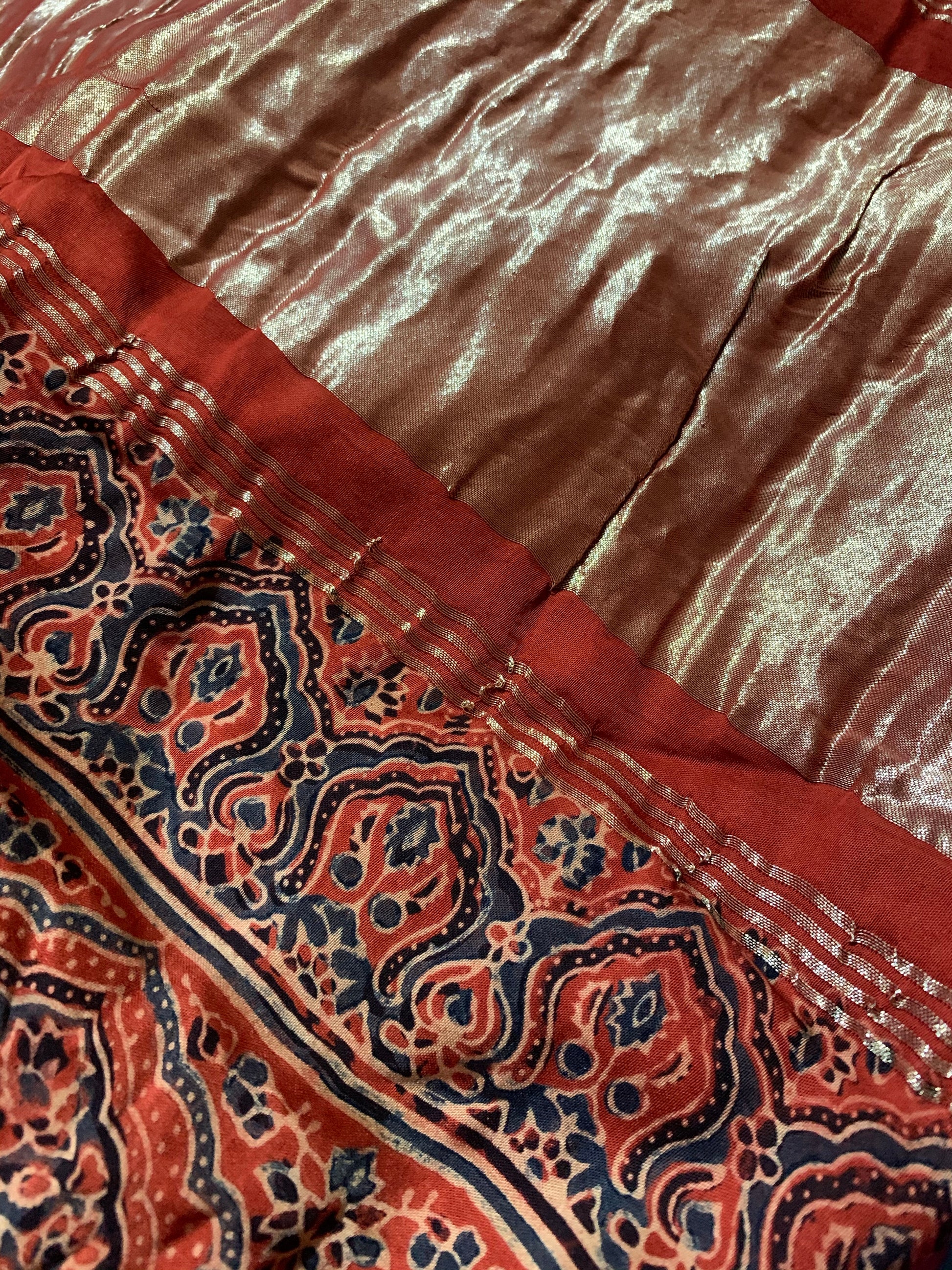 Buy Ajrakh Modal Silk sarees with Zari pallu Online