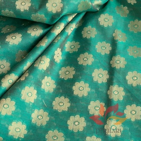 Banarasi Cotton Silk Dupatta With Flower Butti - Green - Phulari 
