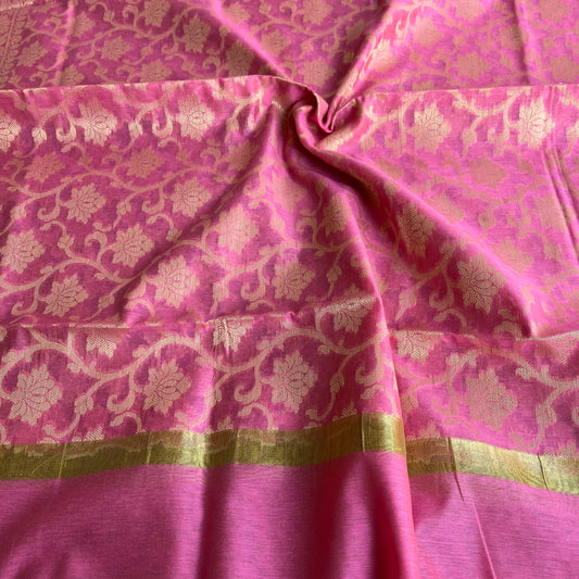 Banarasi Cotton Silk Dupatta With Flower Butti - Pink