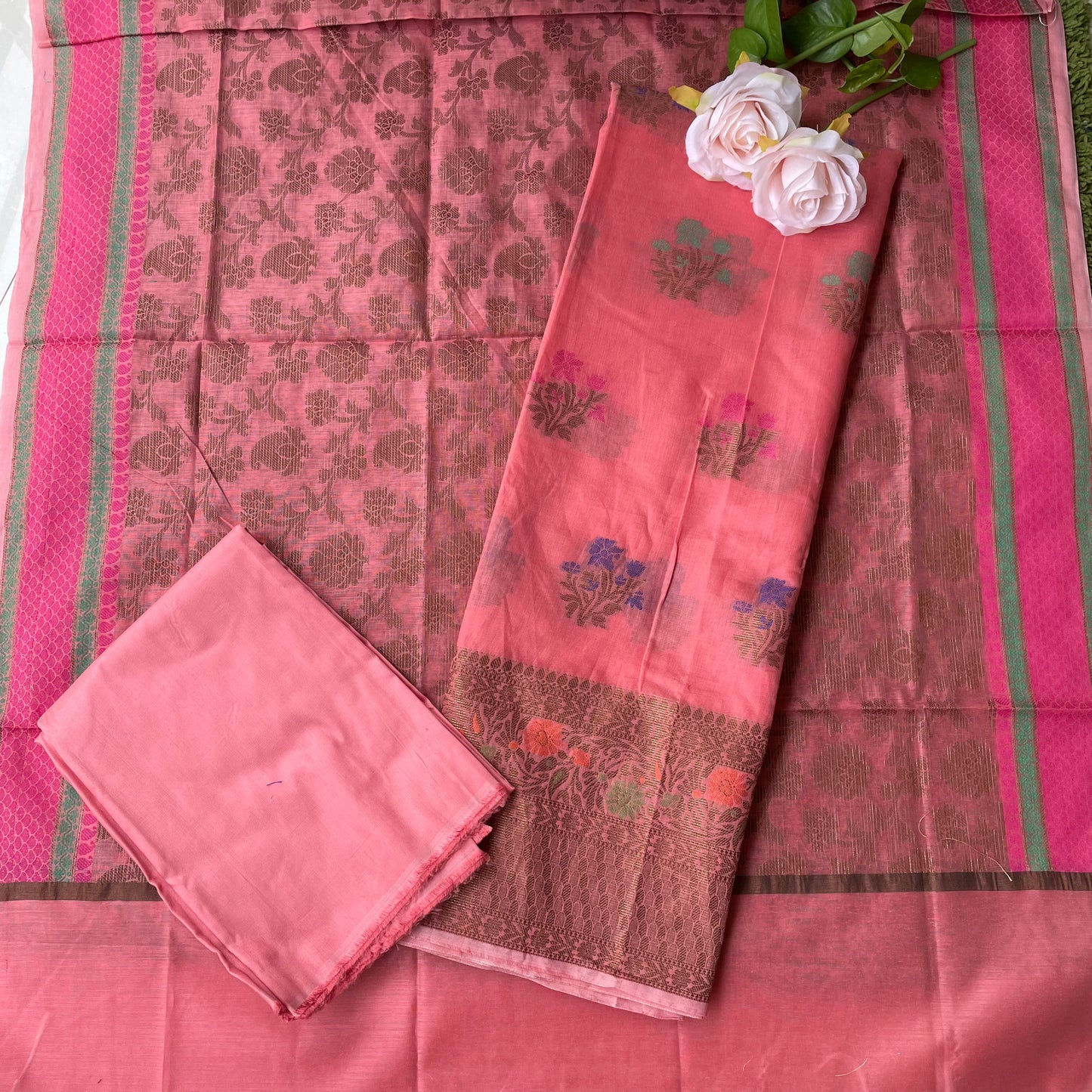 Banarasi Weaving Cotton Chanderi soft Unstitched Suit Material - Blue ( Various Colours available)