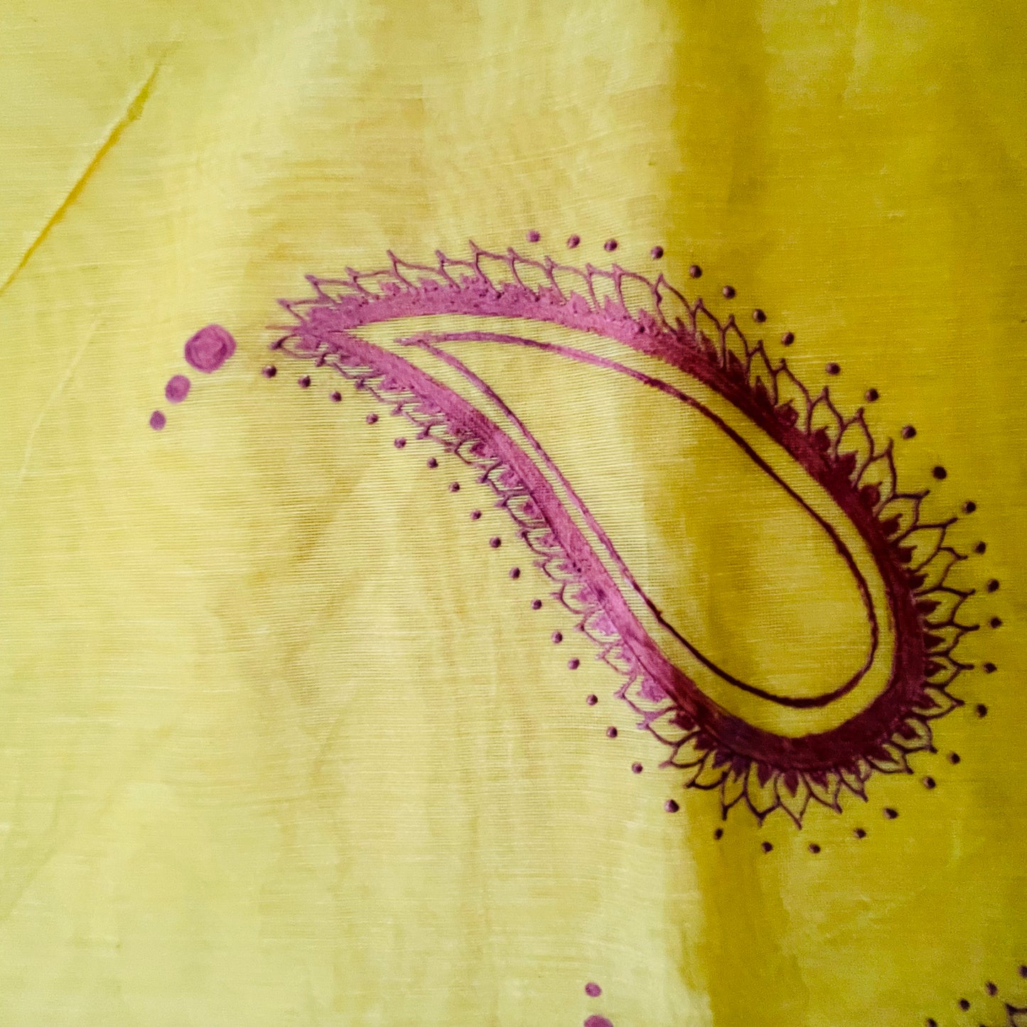 Unstitched Handpainted Chanderi Cotton Kurta Fabric - Yellow with border