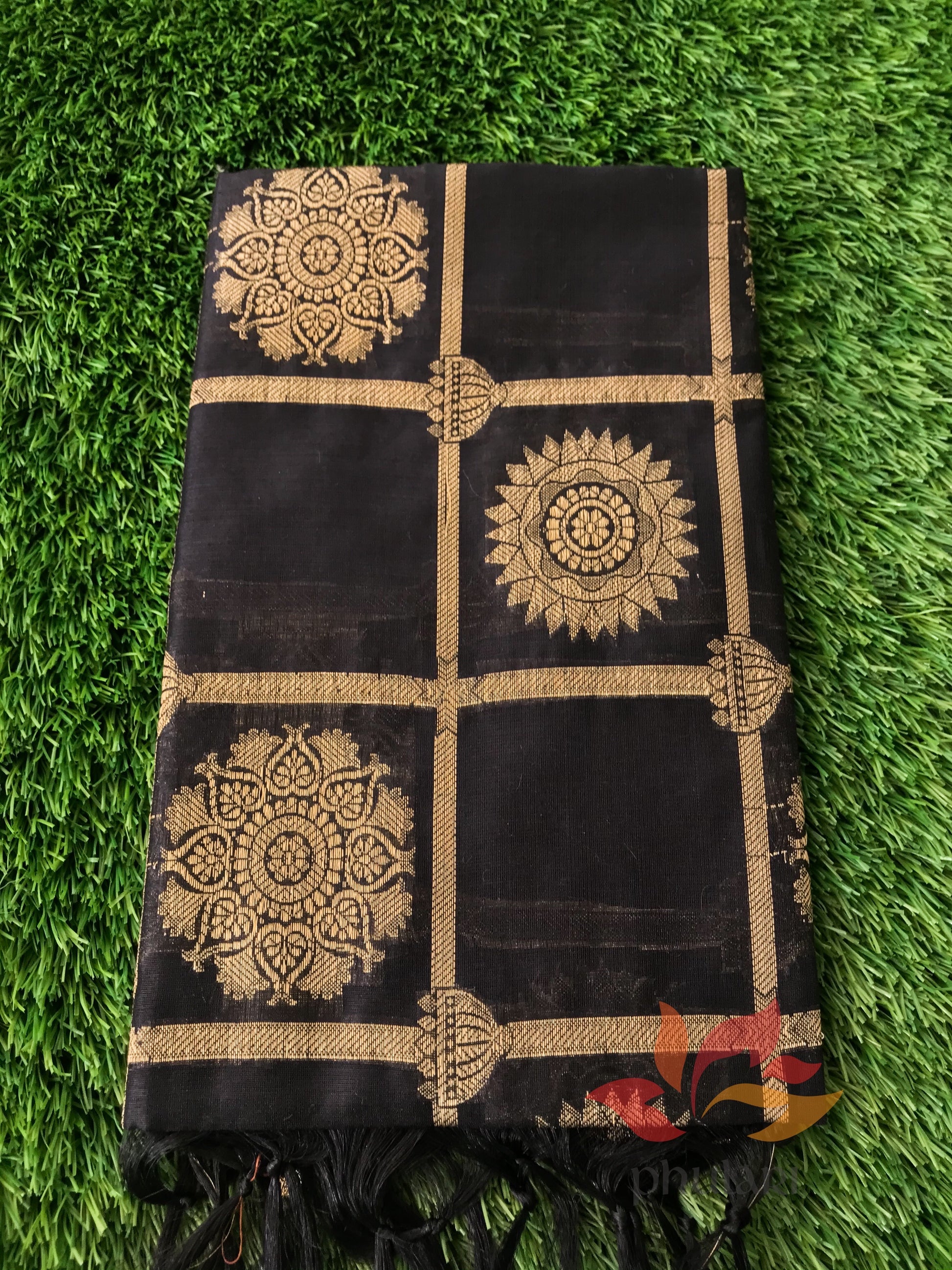 Banarasi Cotton Silk Dupatta Checks - Black - Phulari 