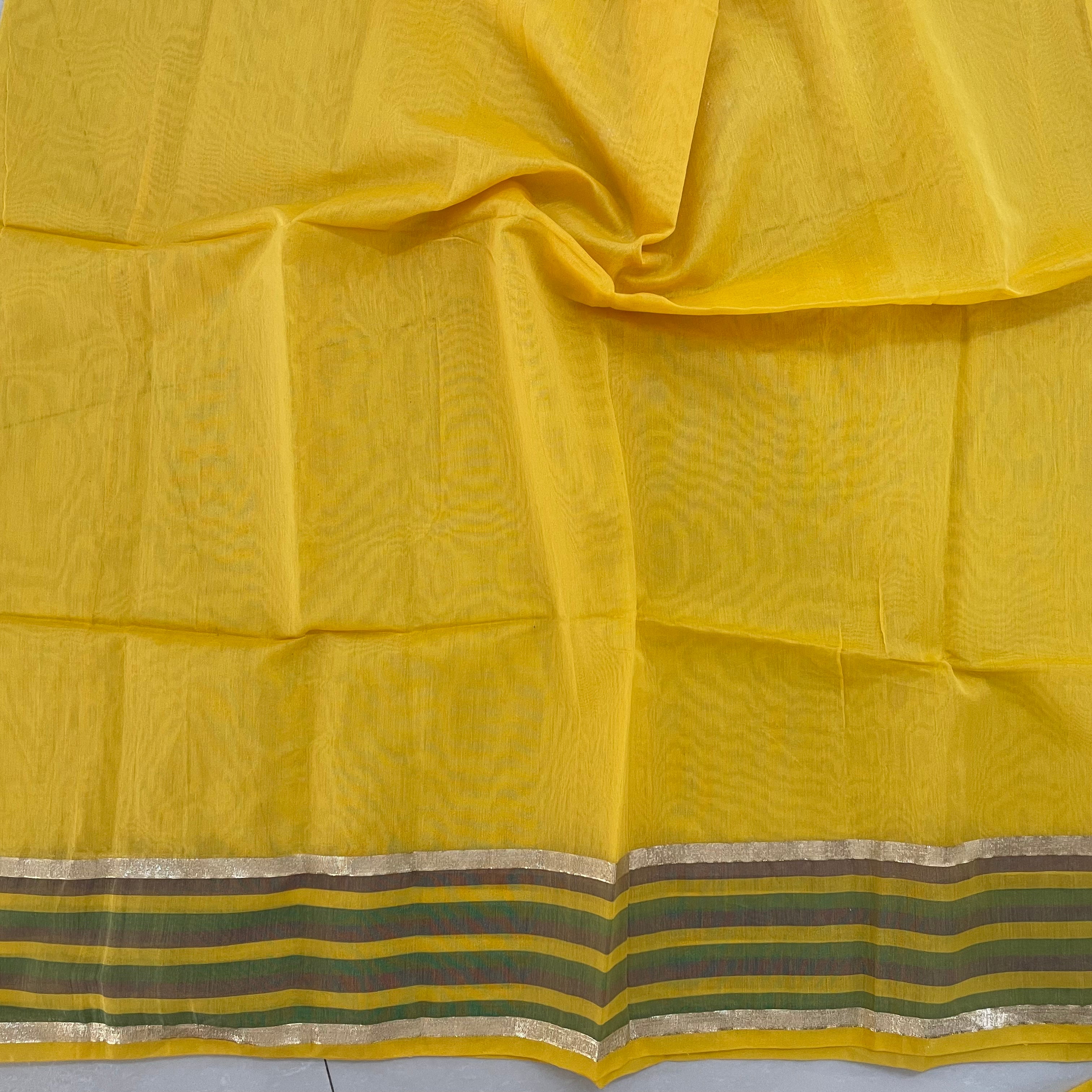 Unstitched Chanderi Cotton kurta Fabric- Yellow